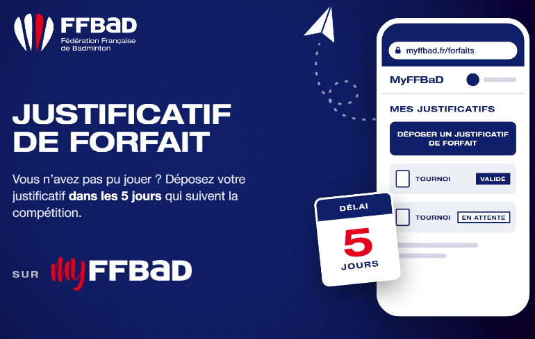 "Photo Forfait sur une compétition : 5 jours pour déposer son justificatif sur MyFFBaD"