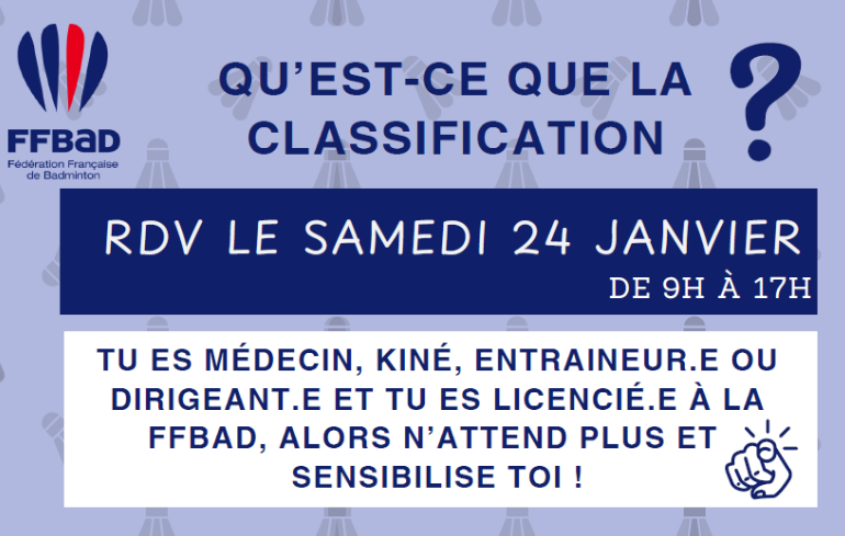 "Photo Sensibilisation à la classification lors des Championnats de France de Para-badminton"
